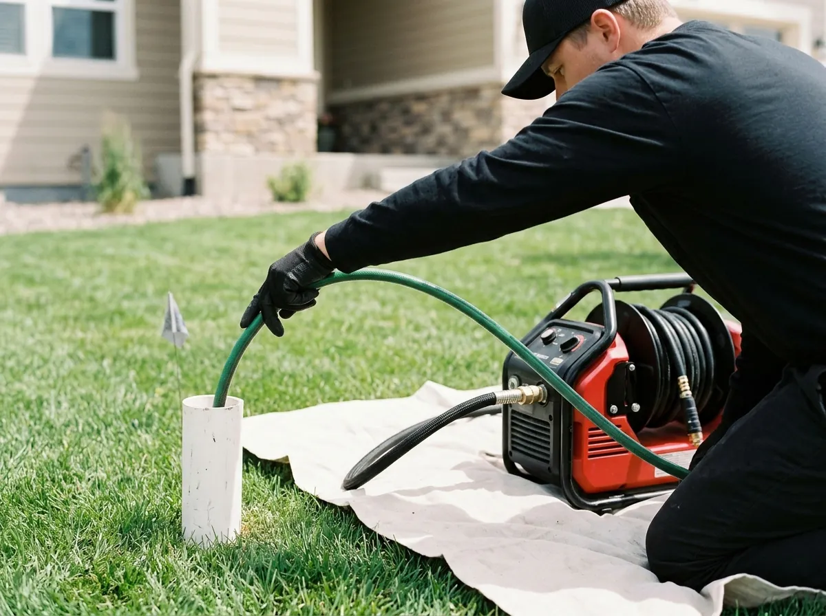 A man is fixing a pipe with a wrench